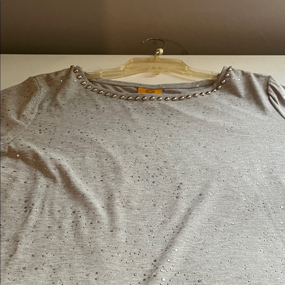 Ruby Rd. Silver Embellished Short Sleeve Top